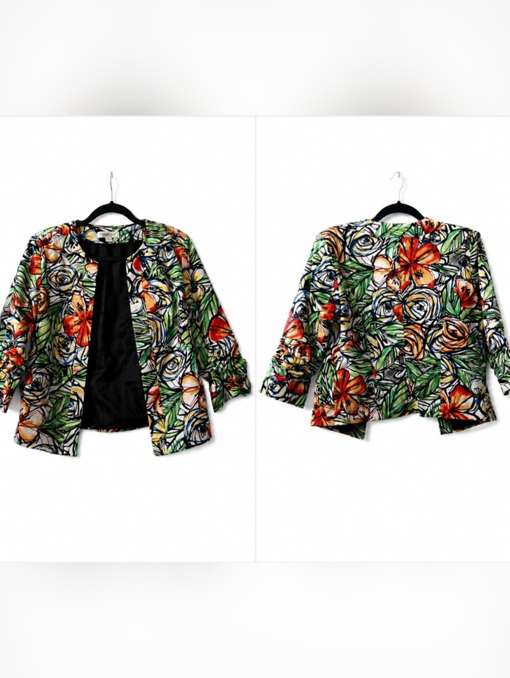 Coldwater Creek Abstract Floral Maximalism Whimsical Botanical Blazer Size M